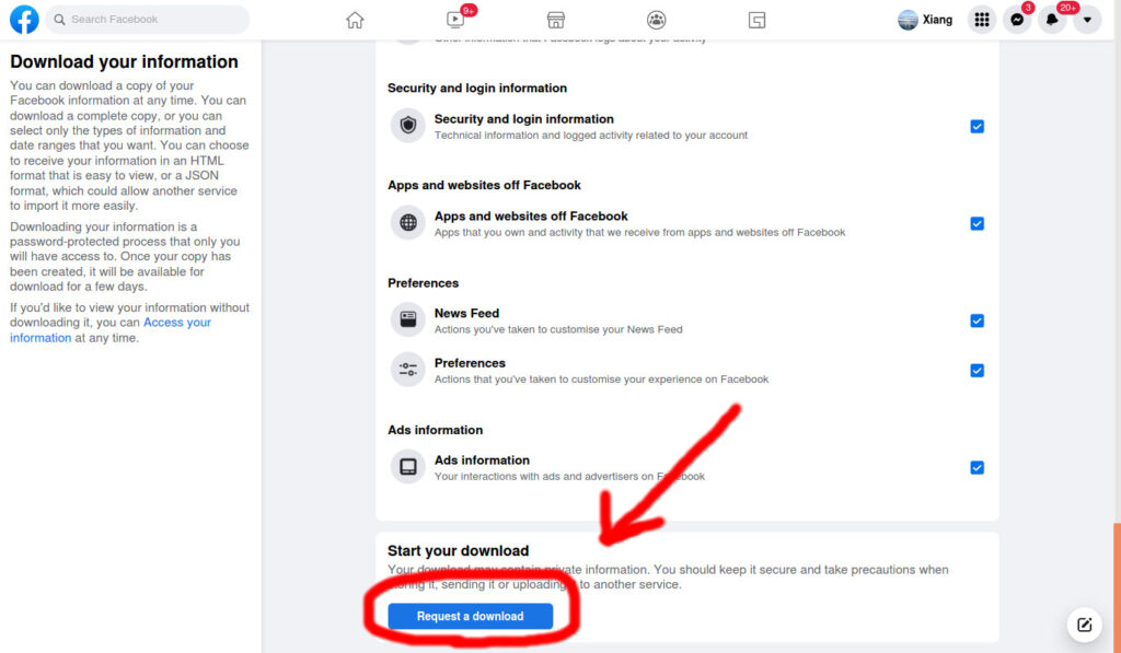 How to download personal data from Facebook (6)